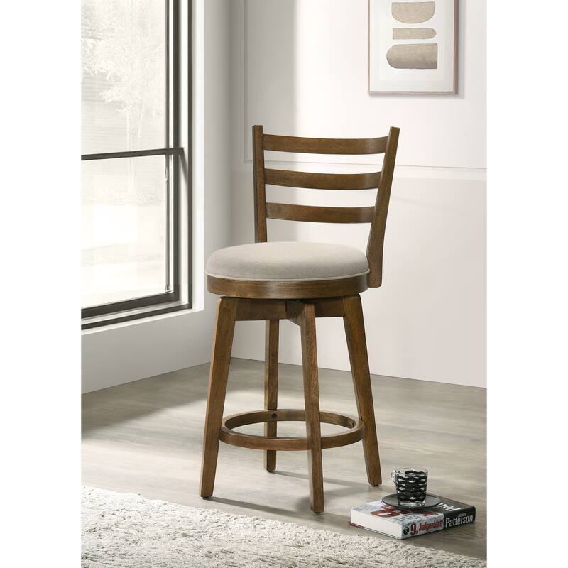 20.5" Walnut Ladder Back Counter Height Swivel Chair with Upholstered ...